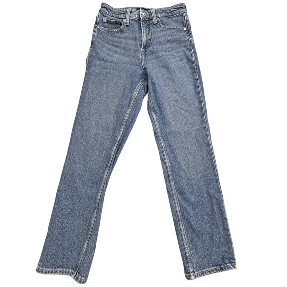 Free Assembly Womens Size 2 Blue Denim 90s Straight Jeans Mid Rise 5 Pockets - Picture 1 of 14